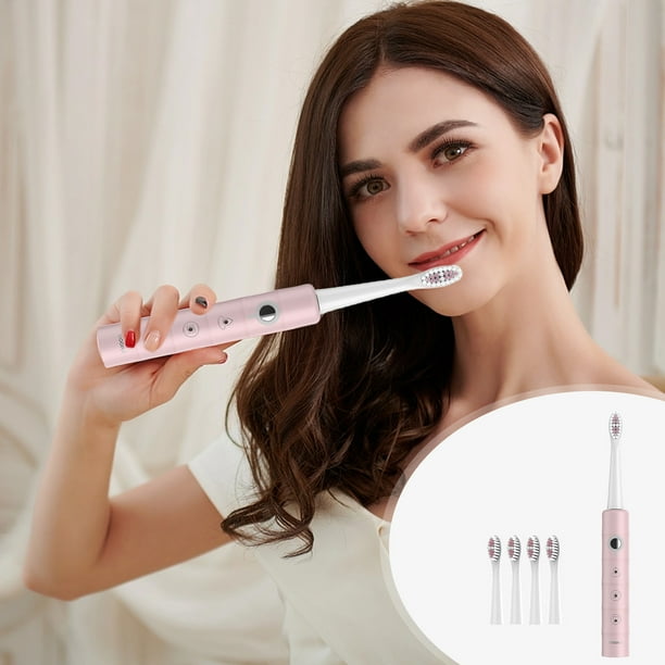 Cepillo de dientes eléctrico con 4 cabezales para adultos y niños, IPX7, 6 modos y temporizador inteligente de 2 minutos.