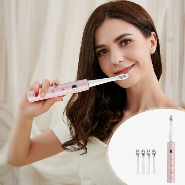 LSLJS Electric Toothbrush with 4 Brush Heads for Adults and Kids, IPX7, 6 Modes with 2 Minutes Built In Smart Timer, Electric, Electric Toothbrush