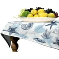 thumbnail image 4 of Nautical Coastal Table Cloth, Blue and White Undersea Starfish Seashell Coral Ocean Beach Tablecloths for Outdoor Picnic, Rectangle(55x55in), 4 of 6