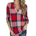 thumbnail image 1 of Plaid Camisas pullover V Masajeadores de cuello manga larga casual color bloque moda Plaid camisa túnica para las mujeres, 1 of 7