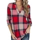 thumbnail image 1 of Camisas a Cuadros Jersey Cuello en V Manga Larga Casual Bloque de Color Moda Camisa a Cuadros Túnica para Mujer Rojo XL, 1 of 7