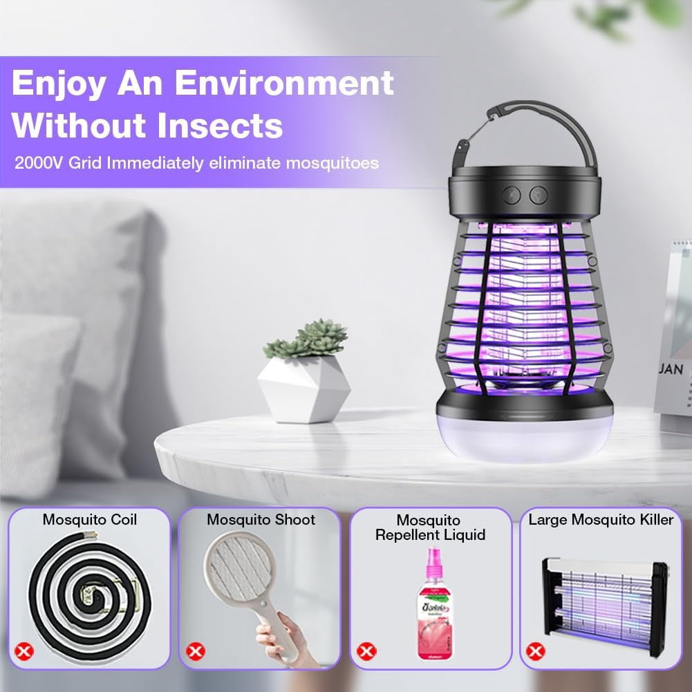 2026 Upgraded Fly Traps, Bug Zapper Outdoor Indoor, 3-in-1 Camping Lantern and Mosquito Zapper, 2000V Electric USB Rechargable Mosquitoes Kiler for Home, Camping, Patio, Backyard, Garden