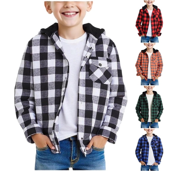 Falkdiz Long Sleeve Shirts for Boys Plaid Button Up with Pocket Outdoor Graphic Trendy Casual Boys Tops,Black,Size: 5