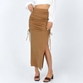 thumbnail image 4 of IROINNID Women's Sexy Split Fork Slim Drawstring Skirt Knitting Bandage Below The Knee Elastic Waist tail Solid Color Skirt, 4 of 9