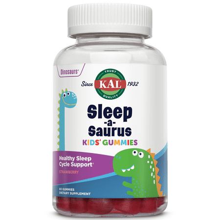 KAL Sleep-a-Saurus Melatonin Gummies for Kids, 1 mg Melatonin for Kids Healthy Sleep Cycle Support, Vegan & Gluten Free, No Artificial Flavors or Colors, 60 Day Guarantee, 60 Servings, 60 Gummies