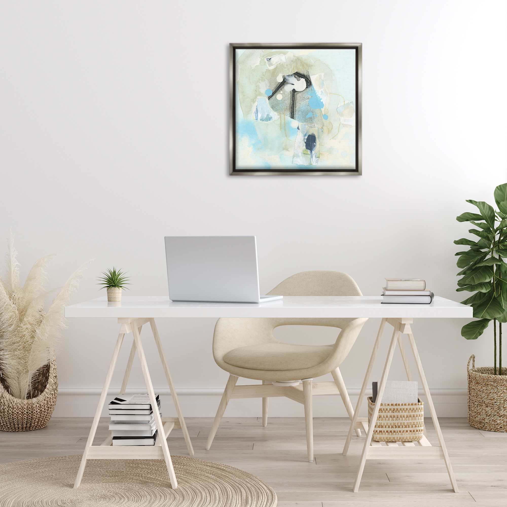 Stupell Industries Soft Blue Complex Abstraction Abstract Painting Gray Floater Framed Canvas Art Print Wall Art, 25 x 25