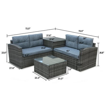 Tkoofn 4 Piece Wicker Sectional Sofa Patio Furniture Set W Tkoofn 4 Piece Wicker Sectional Sofa Patio Furniture Set W