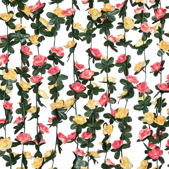Flower Garland Rose Vines, 8 Strands 66Ft Flowers Vines for Bedroom, Rose Flower Garland Decoration, Champagne and Pink Floral Garland for Room Birthday Wedding Party Garden Wall Decor