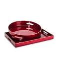 thumbnail image 3 of Plateau Rond Rouge Brillant avec Accents Dorés, 3 of 3