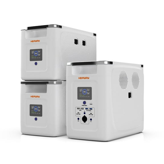 HEPWAY Portable Power Station with 2*Extra Battery, 2400W 6144Wh LiFePO4 Battery W/ Expandable Capacity 32kWh, Solar Generator for Home UPS Blackout Backup RV(Alpha 2000 & 2PCS Alpha 2000X Included)