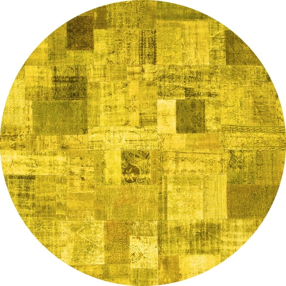 Ahgly Company Indoor Round Patchwork Yellow Transitional Area Rugs, 3' Round