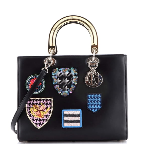 Pre-Owned Lady Dior Bag Patch Embellished Leather Large By Rebag