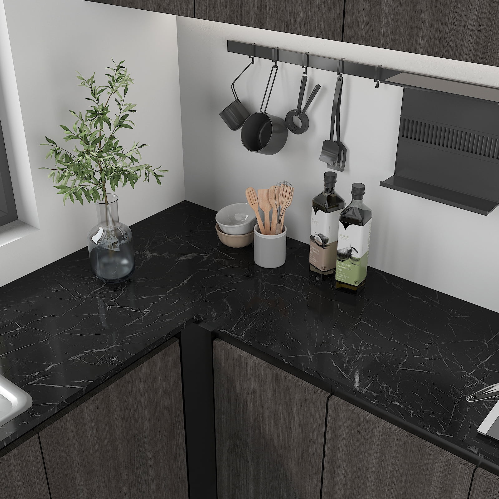 CHIHUT Black Marble Peel and Stick Countertop Contact Paper Glossy Marble Self Adhesive Wallpaper for Bathroom Kitchen Wallpaper 17.7"x236" Removable Black Vinyl Roll for Cabinets Counter Shelf Liner