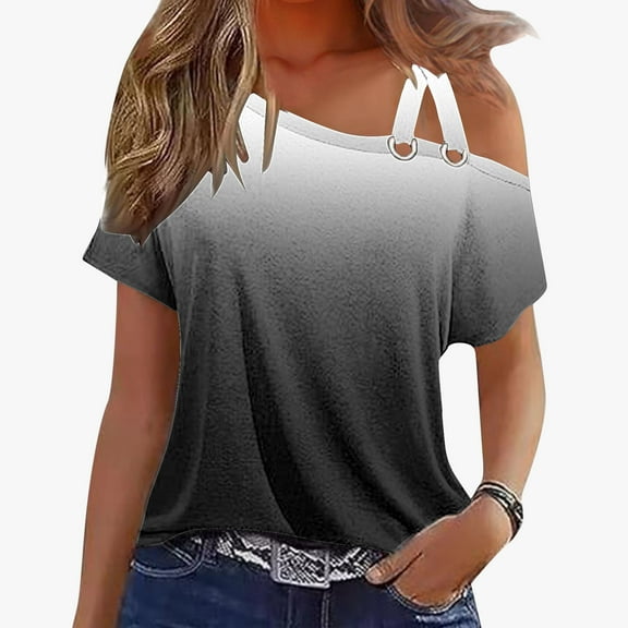 Uaswgudfs Women's 2025 Dressy Twist-Knot T-Shirt Blouse Cold Shoulder Loose Fit Going Out Top for Casual to Semi-Formal Fashion