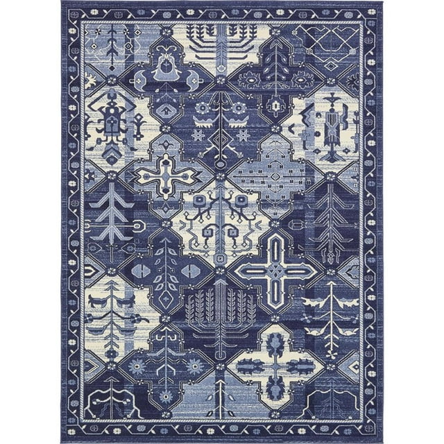 Unique Loom Tapis Vintage Patchwork la Jolla 8' x 11' 4 Rectangle Bleu/ivoire