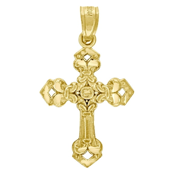 10kt Real Yellow Gold Mens Women Textured Cross Religious Charm Pendant
