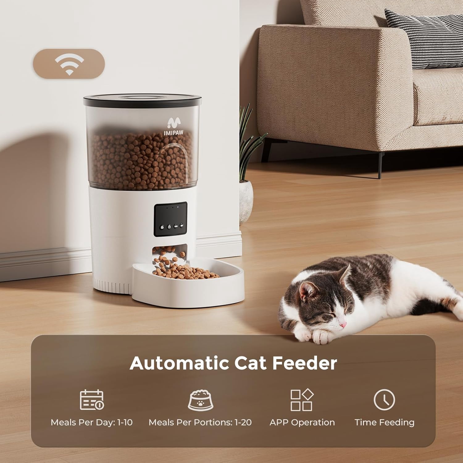 5G WiFi Automatic Cat Feeder and Water Dispenser Combo with App Control, Timed Dry Food Dispenser, 3L Capacity, Triple Filtration for Small Pets