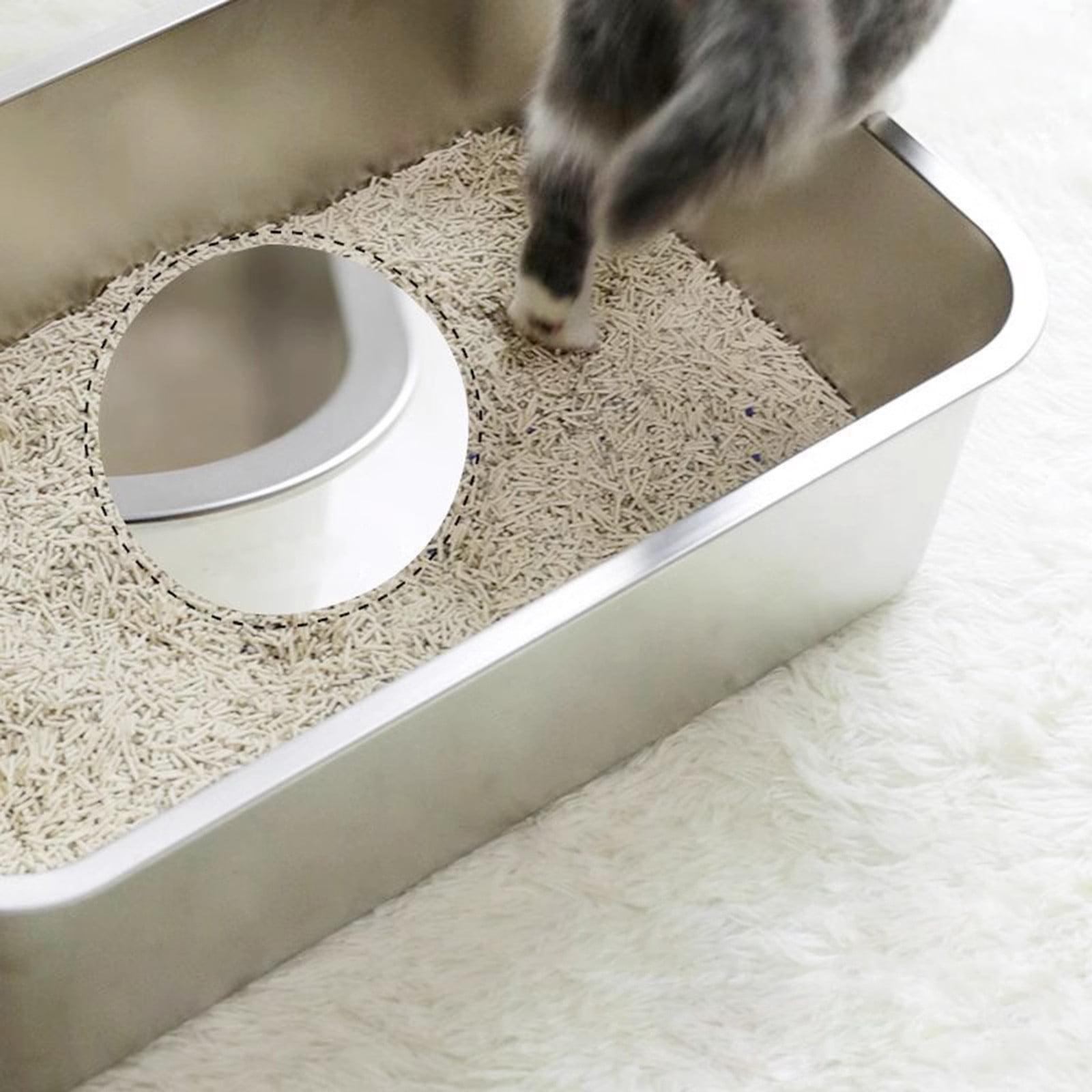Stainless Steel Cat Litter Box Extra Large High Sided Metal Litter Tray for Big Cats Odorless,Non-Stick Surface,Easy Clean Anti-Leak Durable Design for Kittens Adult Cats(23.62*15.75*5.91Inch)