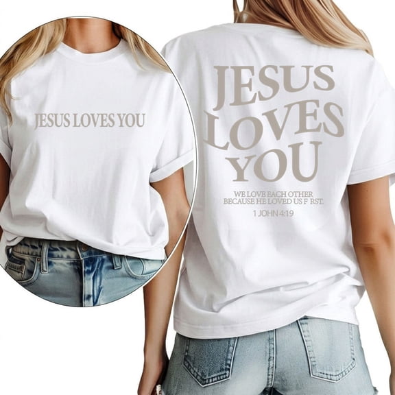 Jesus Loves You Christian Merch Pattern Womens T Shirt Christian Bible Verse Graphic Tees Short Sleeve Tops