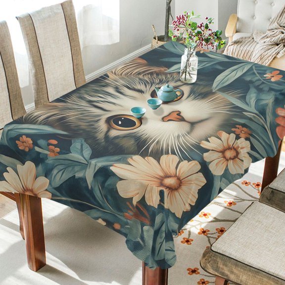 Yayeee Tablecloths for Rectangular Tables 54 x 54 inch Party Table Cover, Flowers Cat