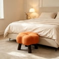 thumbnail image 6 of Hyknon Small Foot Stool Ottoman, Floral Round Faux Leather Wood Leg Foot Rest for Couch, Under Desk Pouf Footstool Footrest for Living Room Bedroom, Entryway Padded Household Seating Stool, Orange, 6 of 7