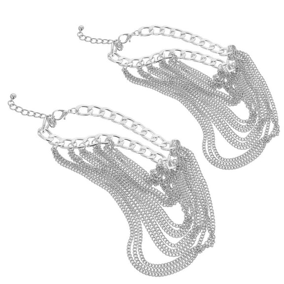 HOOWIFFY 2Pcs Easy To Attach Boot Chains Tassel Ankle Chains Silver Metal Hip Hop Shoe Decoration Women