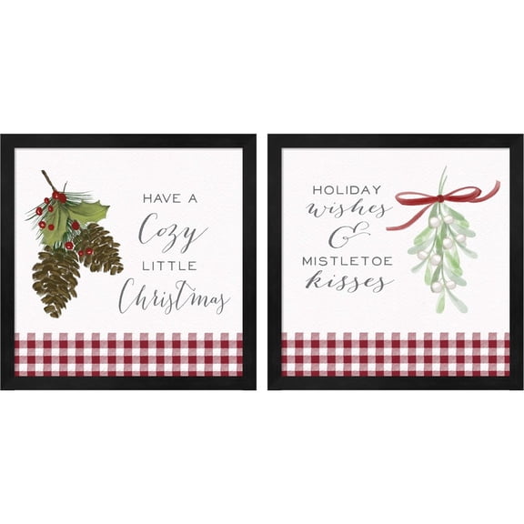Great Art Now Cozy Christmas Gingham by Hartworks, 2 Piece Framed Art Set Each 13"W x 13"H