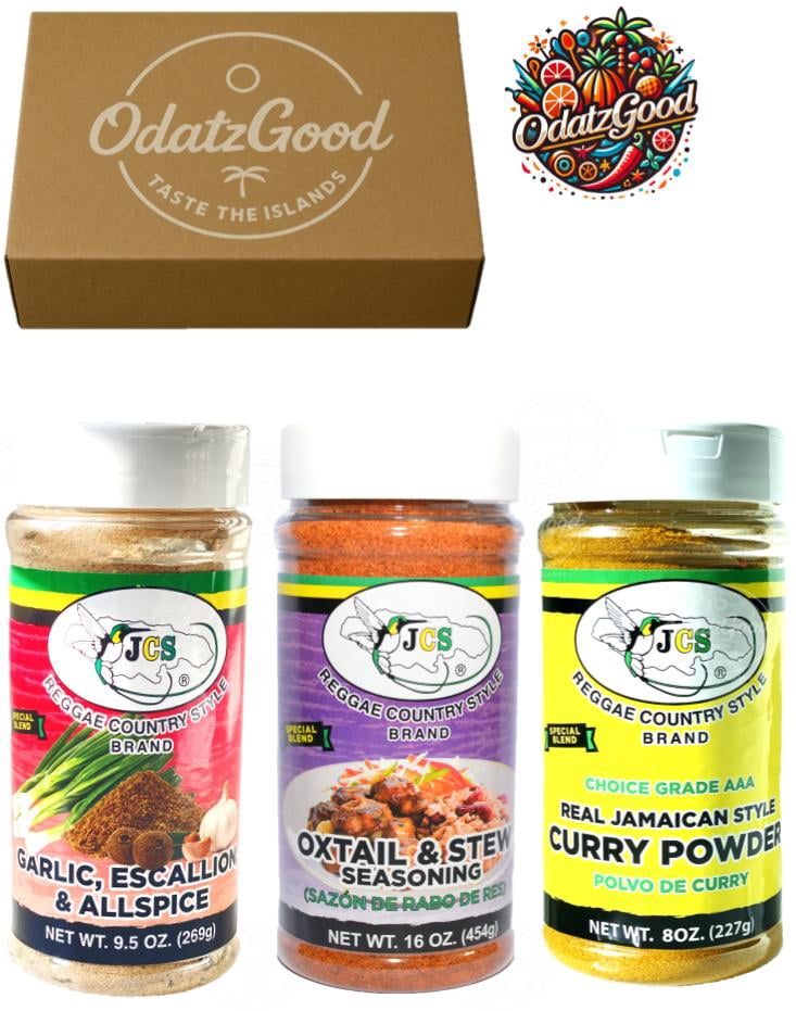 JCS Oxtail 16oz, Garlic Escallion Allspice 9.5 & Curry 8oz Variety Pack 3-Pack – Curated & Packaged by ODatzGood