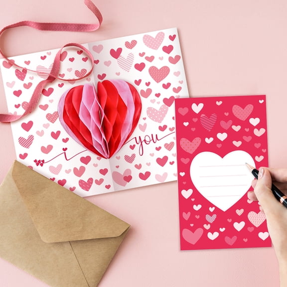 JHEHF Valentines Day Cards 3D Heart-Shaped Paper Honeycomb Greeting Card Gifts for Girlfriend Boyfriend Husband Wife Valentines Anniversary Birthday