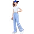 thumbnail image 3 of Coerni Girls Wide Straight Leg Sweatpants Trendy Elastic Waist Pants Casual Joggers with Heart Print Summer Hiking Pants Sweats, 3 of 4