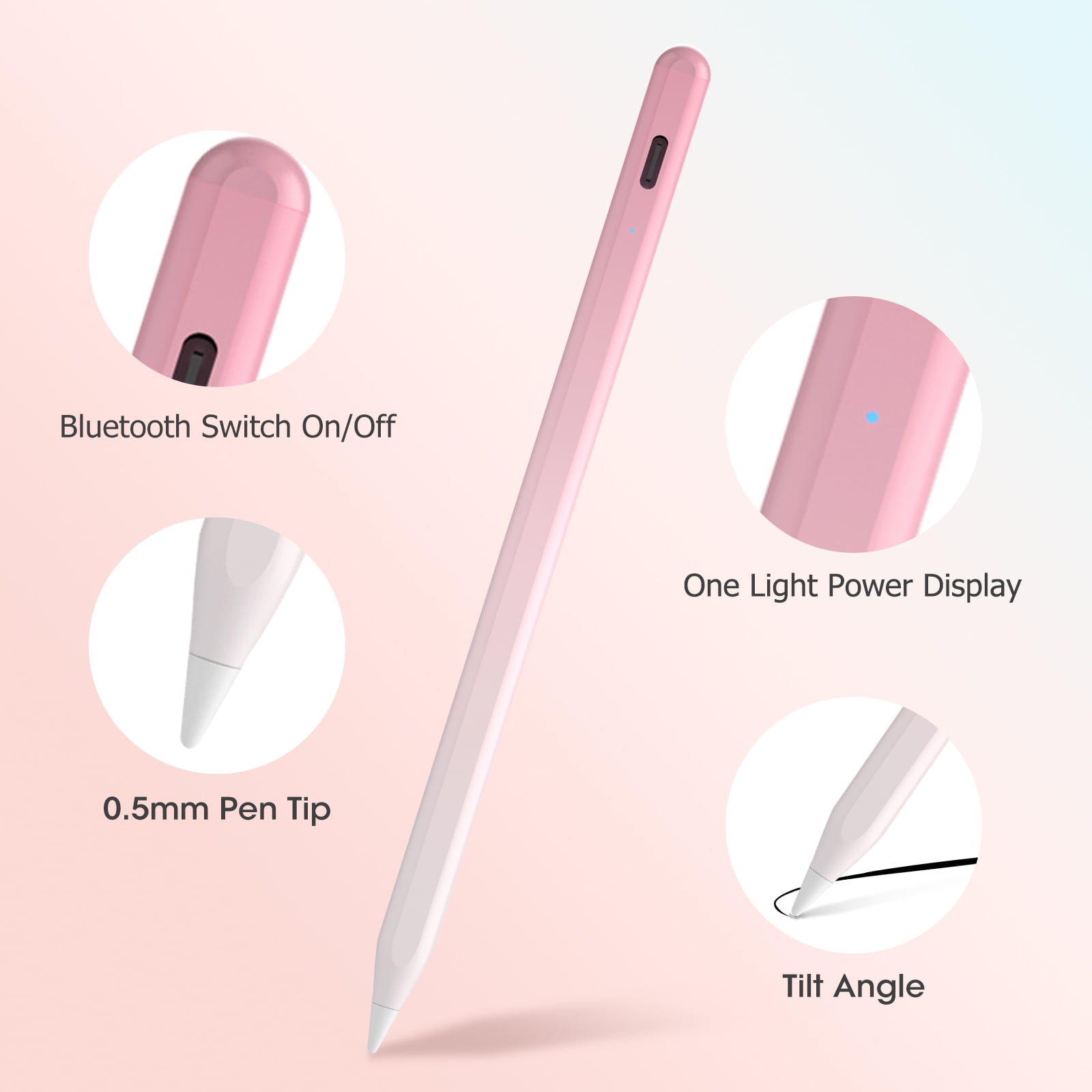 Magnetic Stylus Pen for iPad, Featuring Palm Rejection, Tilt Sensitivity Fast Charging | Bluetooth Pen for Writing and Drawing | Works with iPad Pro/Air/Mini (2018-2025 Models), Pink White
