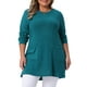 thumbnail image 1 of Suéteres de talla grande Agnes Orinda para mujeres, cuello redondo, de manga larga, tejido acanalado, suelto, con bolsillo, top 3X azul lago, 1 of 5