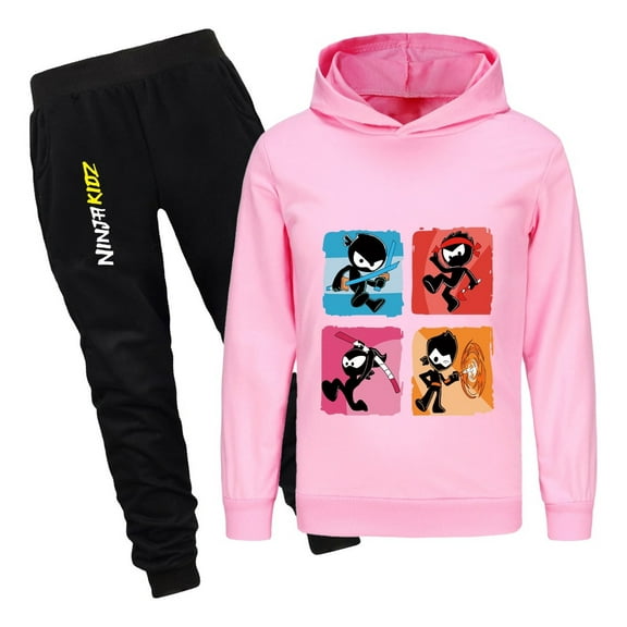 Ninja Kidz Kids Hoodie and Pants Set – Boys Girls 2-Piece Outfit – Cartoon Print Pullover Sweatshirt and Jogger Sweatpants for Casual Wear, Sports, Loungewear