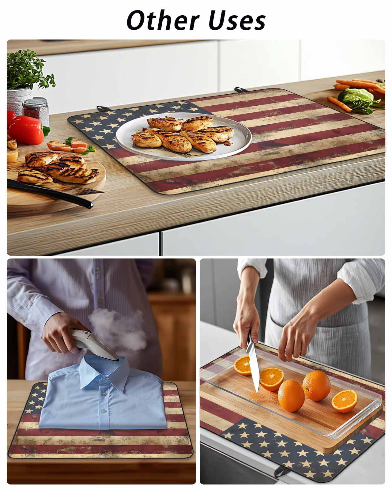 Stove Top Covers for Electric Stove, Retro American Flag Glass Stovetop Cover Protector, Vintage Shabby US Flag Induction Cooktop Protector Oven Mat for Kitchen Countertop 28.5"x20.5"
