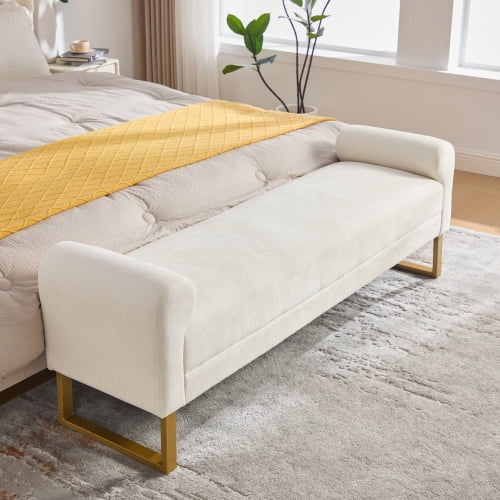 65" Soft Chenille Upholstered Ottoman Bench, Modern Luxury End of Bed Bench for King Size Bed, Multi-Purpose for Bedroom, Living Room & Entryway Shoe Bench