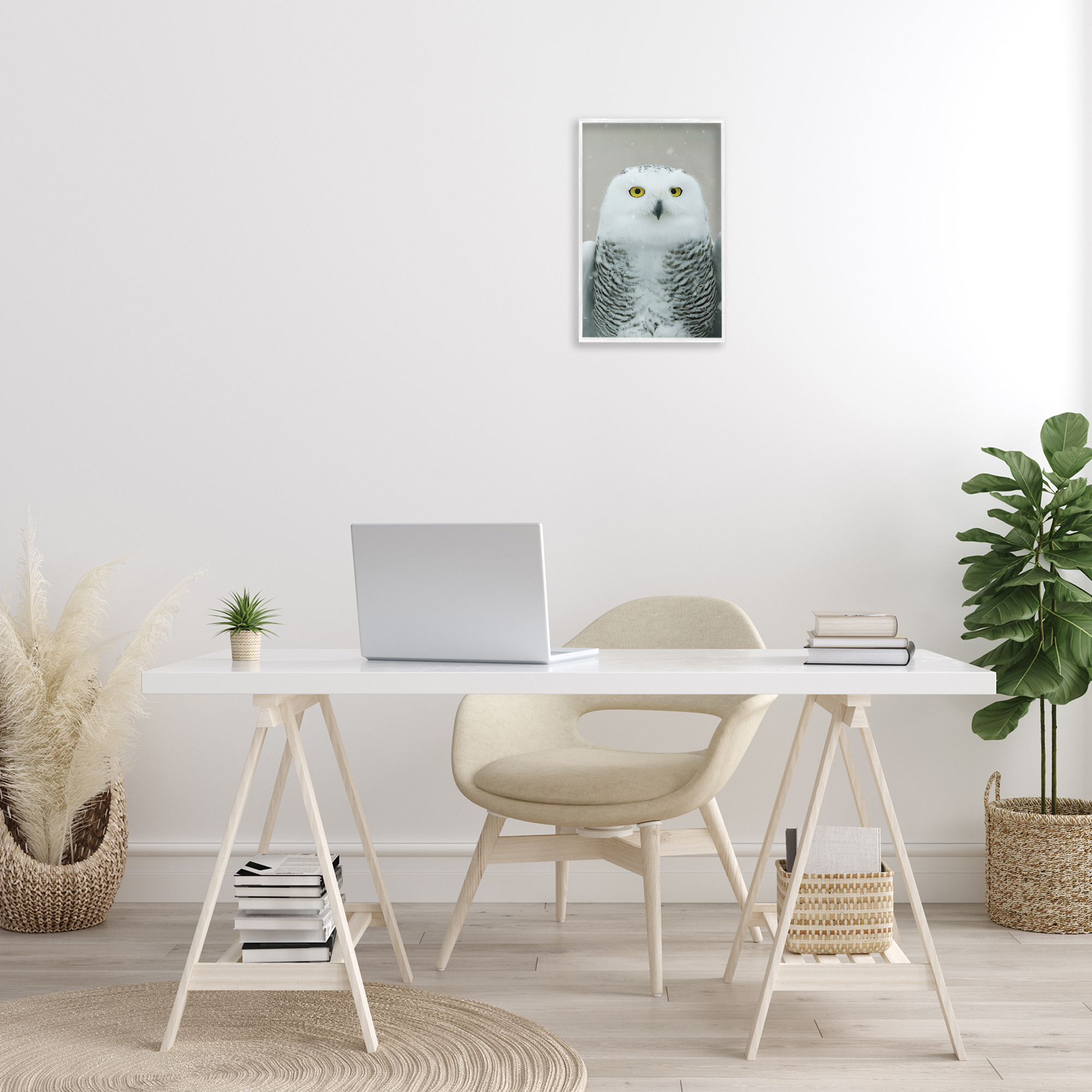 Stupell Industries Snowy Owl Portrait Animals & Insects Photography White Framed Art Print Wall Art, 12 x 18