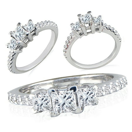 Dazzlingrock Collection 1.50 Carat (ctw) Sterling Silver Round & Princess Cut Cubic Zirconia Bridal Ring 1 1/2 CT, Size 6.5