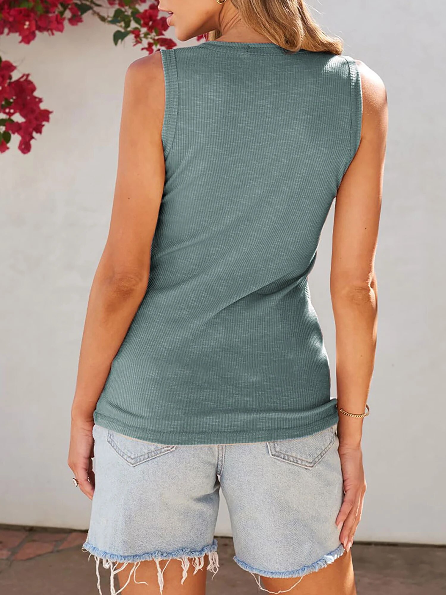 MOSHU Henley Women Tank Tops Ribbed Summer Tops Button Down Sleeveless Shirts