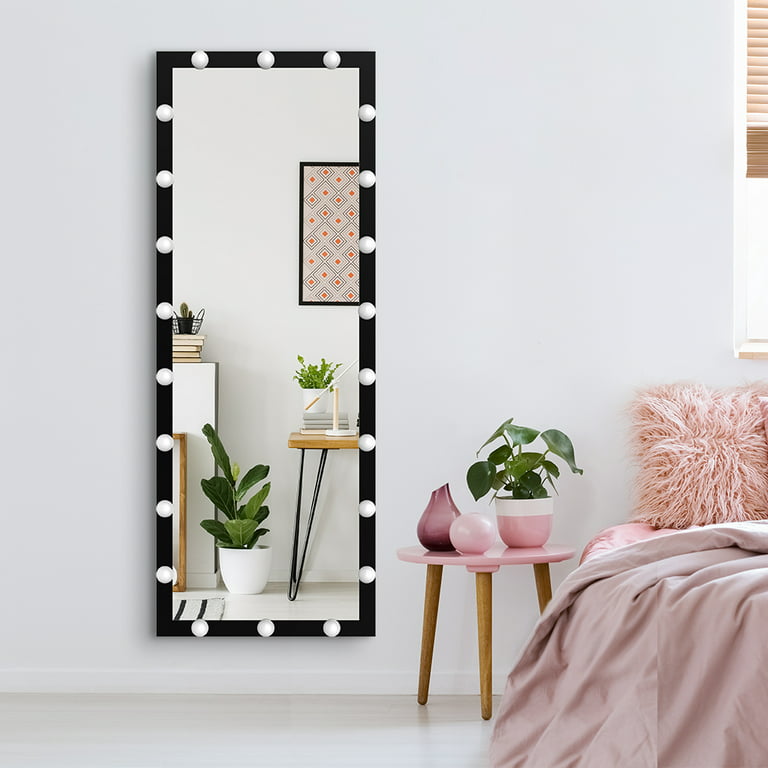 Full-Length Mirror with LED Lights, 63" x 23.6" Free Standing Floor Mirror, Wall Mirror, Lighted Vanity Body Full-Size Tall Mirror, Big Up Mirror for Bedroom (Black) - Walmart.com