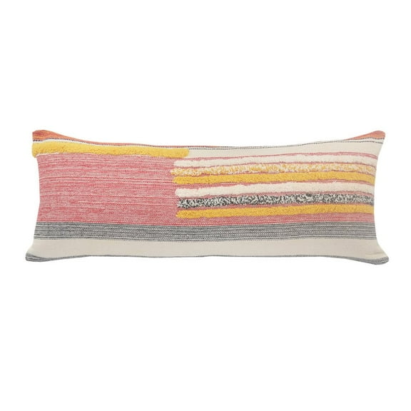 HomeRoots 14" X 36" Orange Pink Black And Off-White 100% Cotton Striped Zippered Pillow