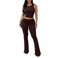 thumbnail image 2 of Stichou Women's 2 Piece Outfits Sleeveless Crop Tank Top and High Waisted Flared Pants Set Casual Tracksuit Brown XL, 2 of 5