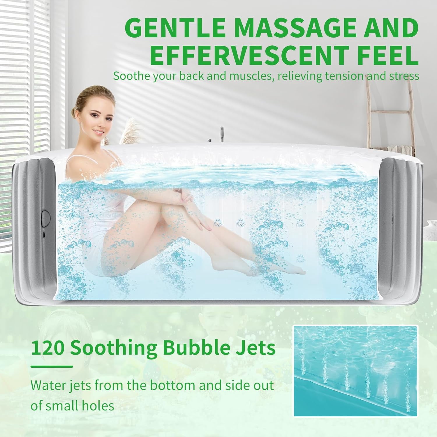 Slsy 2-4 Person Inflatable Hot Tub, Round Blow Up Portable Hot Tub, Leak-Proof PVC Outdoor Spa with 120 Strong Air Jets, Heater Pump and Insulated Cover, 71” X 71”X 25”
