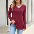 thumbnail image 2 of Vrorvz Womens V Neck Shirt Long Sleeve Top Fall Casual Solid Color Basic Shirts Soft Outfits S-XXL, 2 of 5