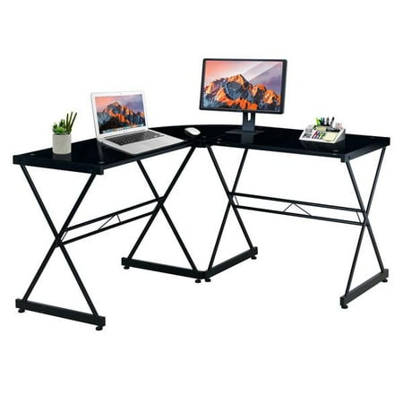 Techni Mobili L Shaped Glass Computer Desk Black Walmart Com