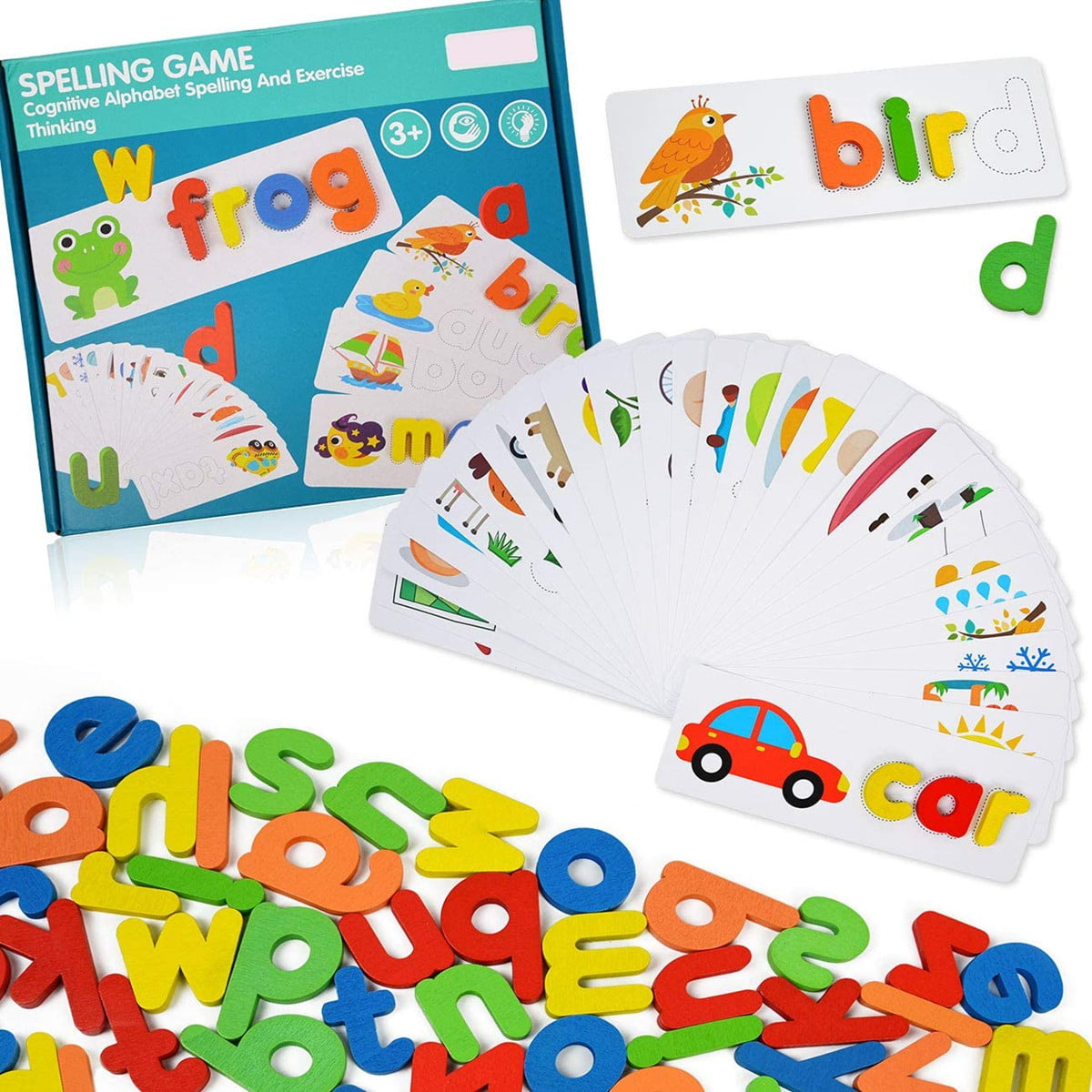 Spelling Game Kids Colorful Wooden Puzzle Learning Letters Skills Preschool Toy