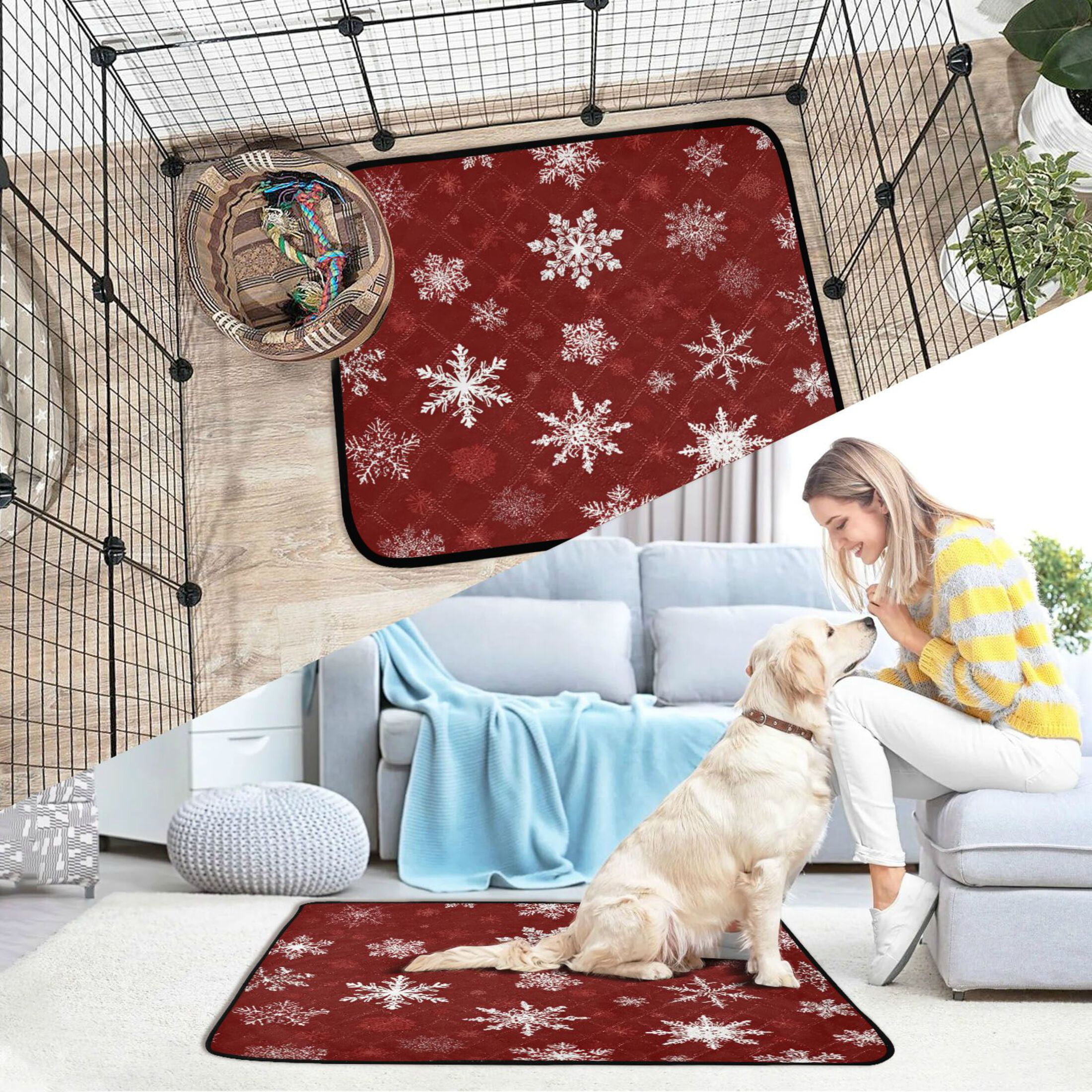 Qxltty Snowflake Pattern Cat litter Pads Pet Set of 2 Diaper Mats Center Anti-leakage Layer Absorbent Soft and Comfortable