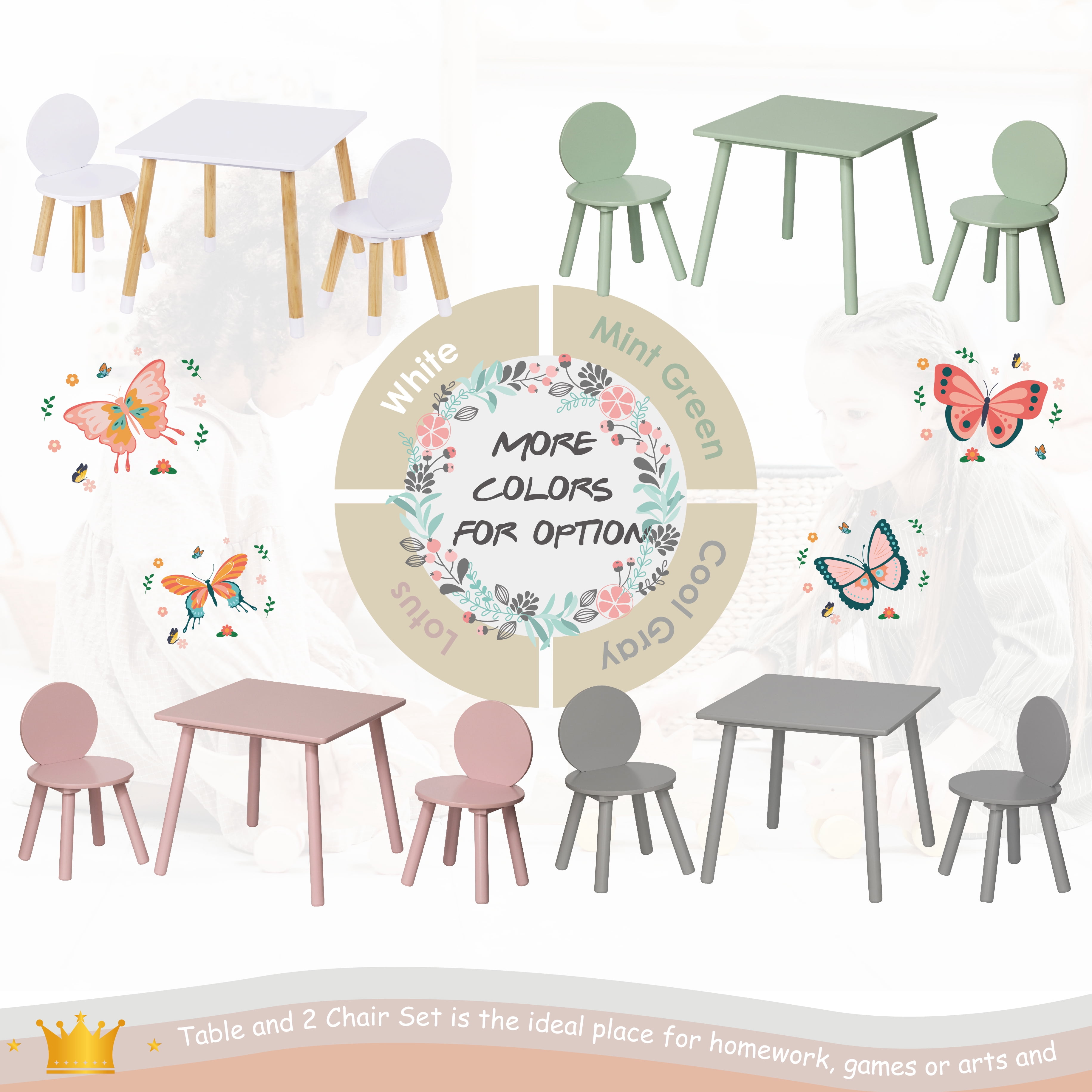 STAROUS 2-in-1 Kids Table with 2 Chairs Set, White