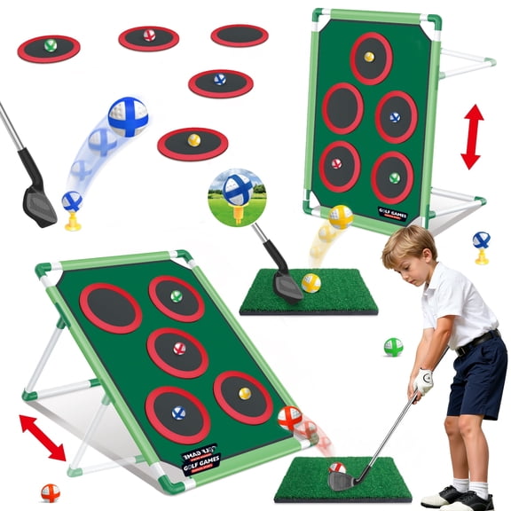 UQN Golf Chipping Game Set, Kids Golf Game, Backyard Chipping Set with 20 Sticky Balls, Adjustable Height, Outdoor&Indoor Sports Game for Family, Birthday Gift for 3-12 Years Old Boys Girls