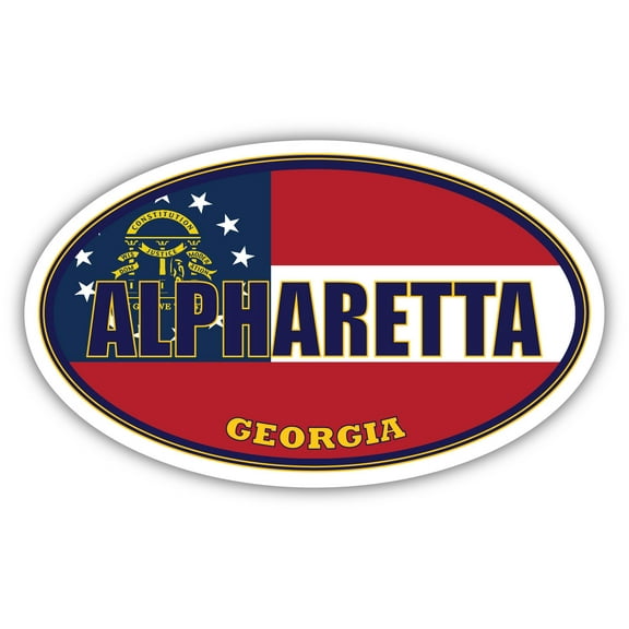 Alpharetta City Georgia State State Flag | GA Flag Fulton County Oval State Colors Bumper Sticker Car Decal 3x5 inches