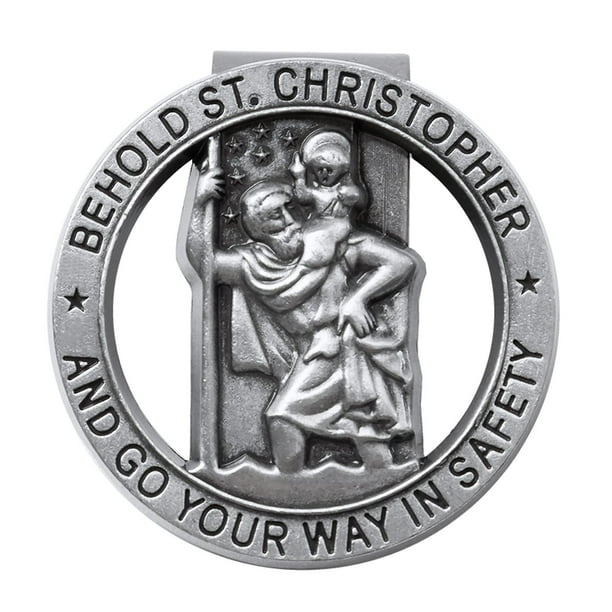 Aleiport Saint Christopher Visor Clip, St. Christopher Medal for Car Go